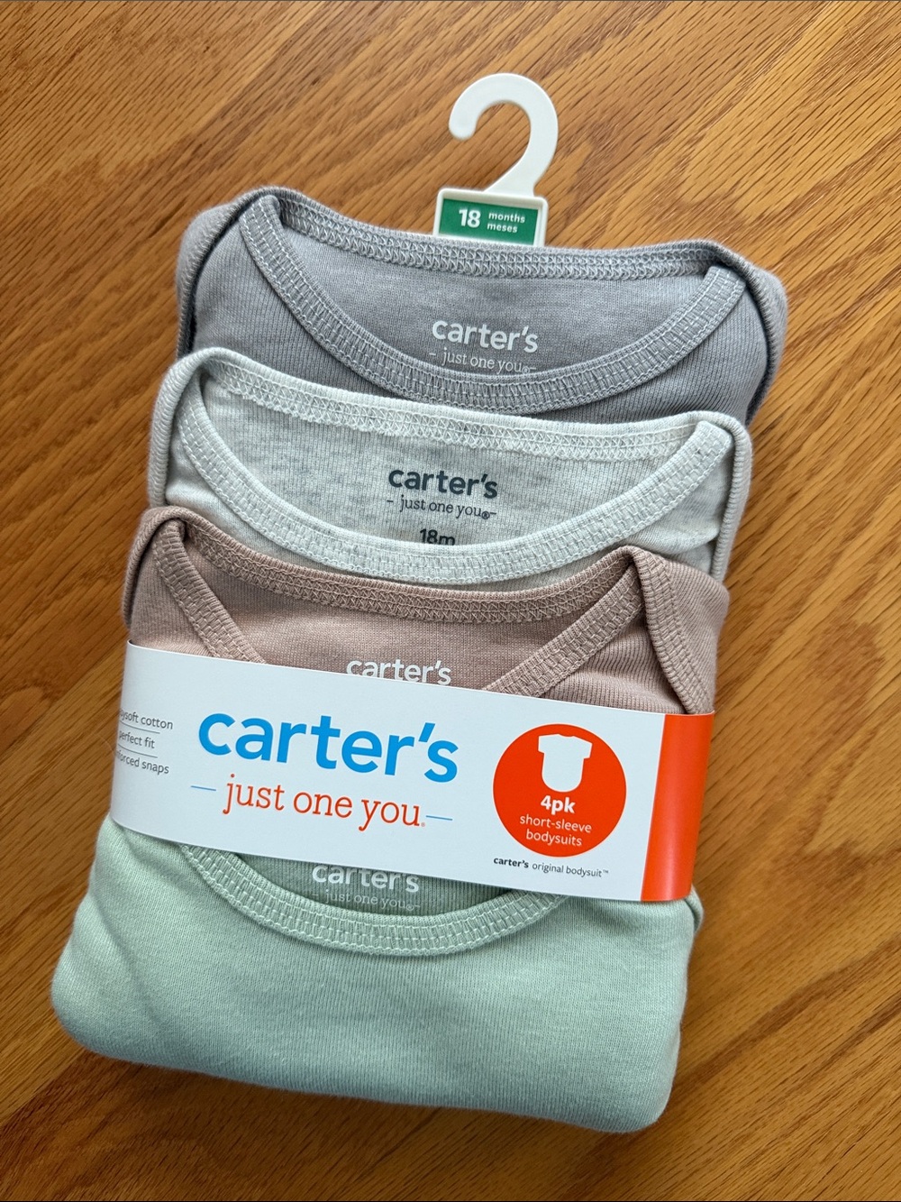 NEW Carter's 4-Pack Short-Sleeve Bodysuits - Gray, Light Gray, Taupe, Sage